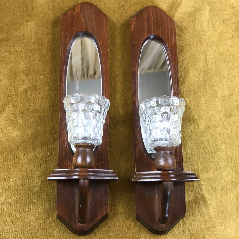 Home Interiors 2 Set Vintage Candles Sconces Wall Mirrors Set 2